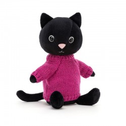 Jellycat Czarny Kot w sweterku fuksja