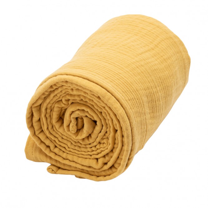 Kocyk Muślinowy 4 warstwowy BimBla Mustard