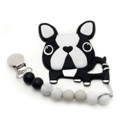 Gryzak silikonowy z zawieszką Boston terrier Black