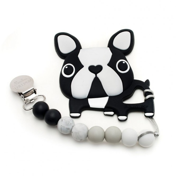 Gryzak silikonowy z zawieszką Boston terrier Black