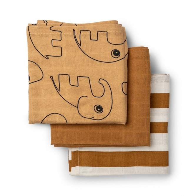 Pieluszka Done by Deer GOTS Deer friends Mustard 3szt